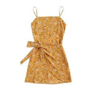 Yellow floral wrap dress